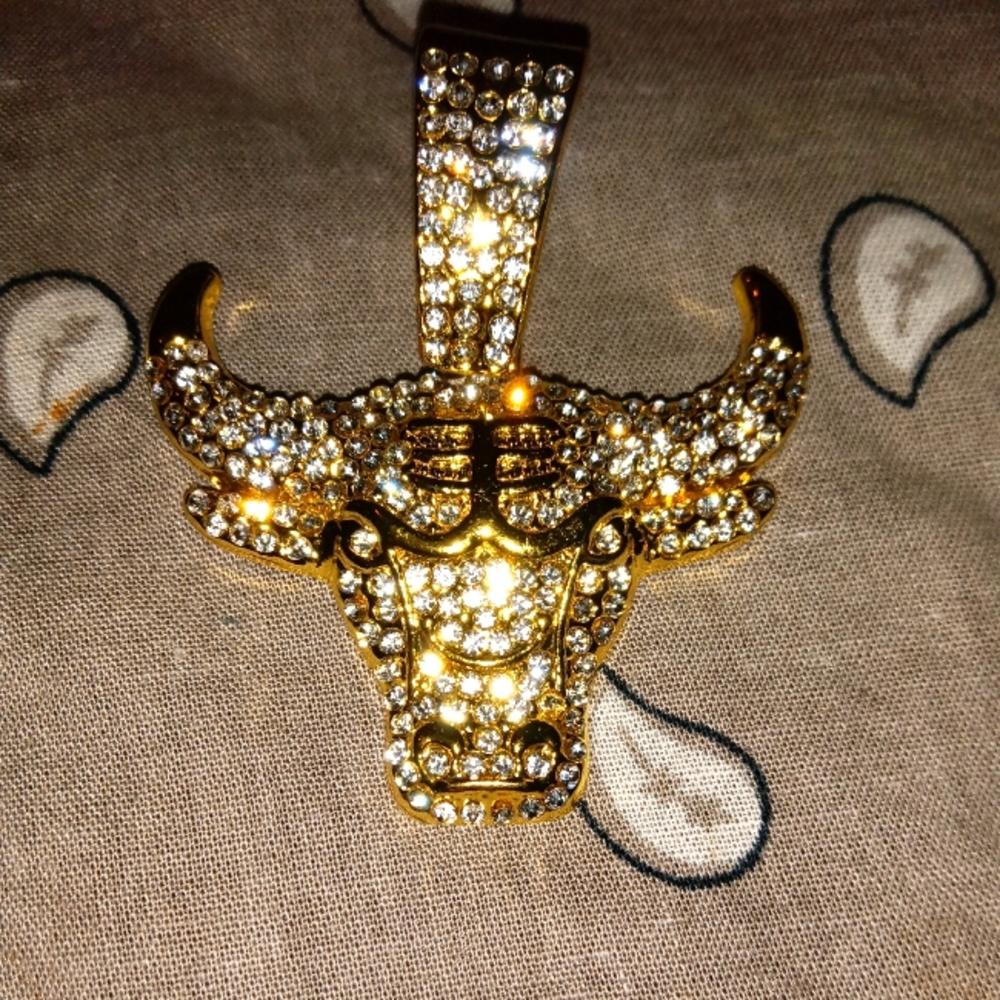 Chicago bulls gold colored CZ pendant
